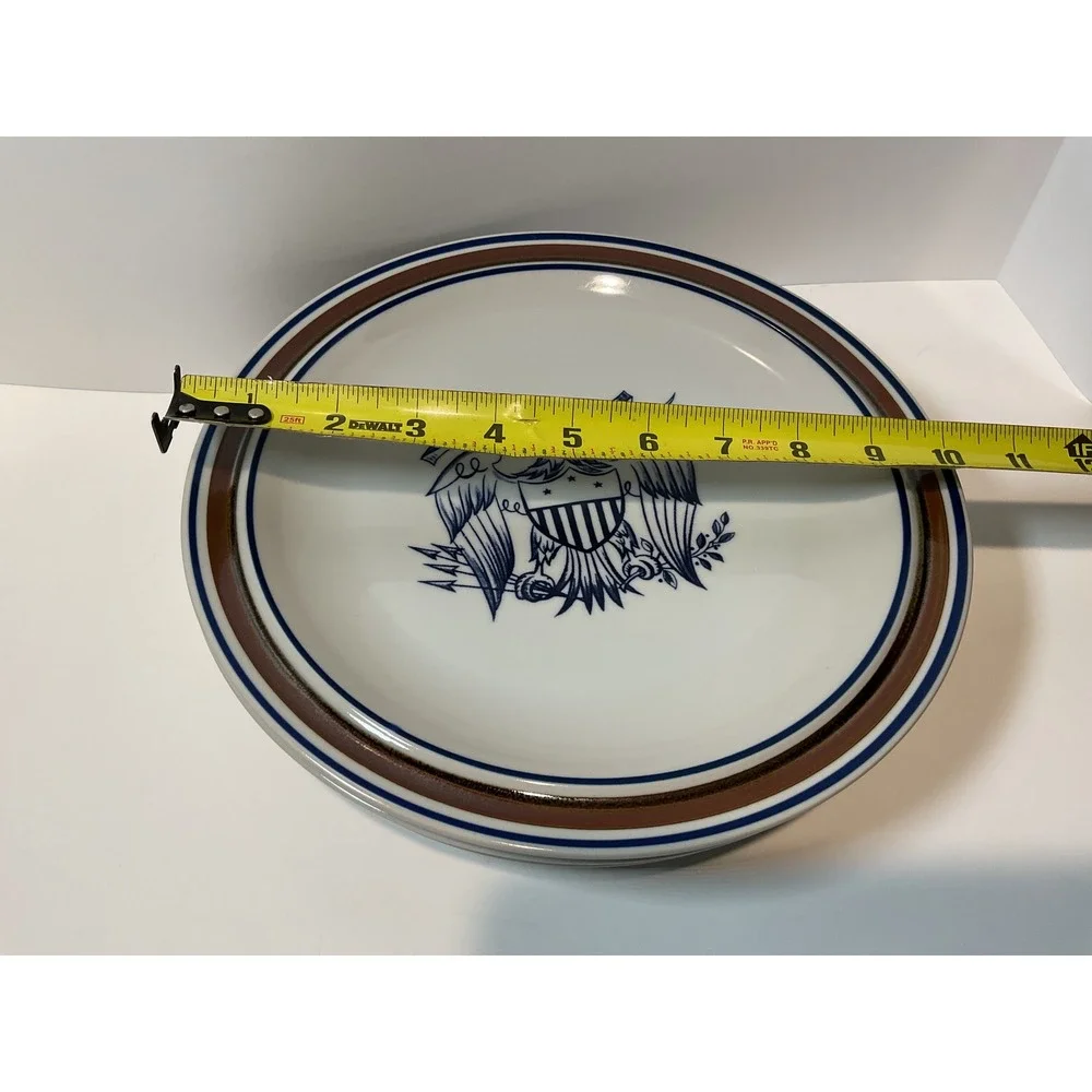 Salem Stoneware Plates Set of 4 American Eagle Blue/Brown‎ Rim